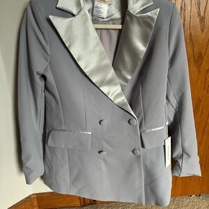 Chic Silver-blue Double-Breasted Women's Blazer